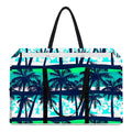 Blue Hibiscus Palm Tree Pattern Print Utility Tote Bag