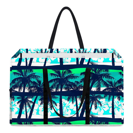 Blue Hibiscus Palm Tree Pattern Print Utility Tote Bag