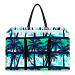 Blue Hibiscus Palm Tree Pattern Print Utility Tote Bag