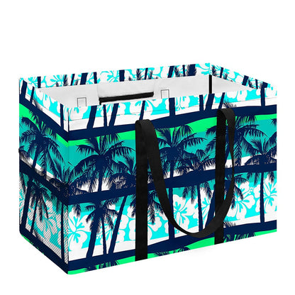 Blue Hibiscus Palm Tree Pattern Print Utility Tote Bag