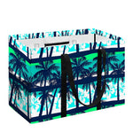 Blue Hibiscus Palm Tree Pattern Print Utility Tote Bag