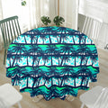 Blue Hibiscus Palm Tree Pattern Print Waterproof Round Tablecloth