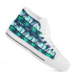 Blue Hibiscus Palm Tree Pattern Print White High Top Sneakers