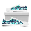 Blue Hibiscus Palm Tree Pattern Print White Low Top Sneakers