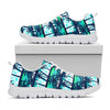 Blue Hibiscus Palm Tree Pattern Print White Running Shoes