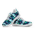 Blue Hibiscus Palm Tree Pattern Print White Running Shoes