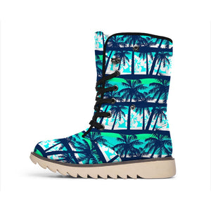 Blue Hibiscus Palm Tree Pattern Print Winter Boots