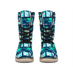 Blue Hibiscus Palm Tree Pattern Print Winter Boots