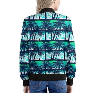 Blue Hibiscus Palm Tree Pattern Print Women's Bomber Jacket