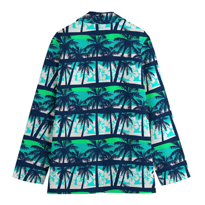 Blue Hibiscus Palm Tree Pattern Print Women's Cotton Blazer