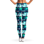 Blue Hibiscus Palm Tree Pattern Print Women's Leggings