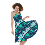 Blue Hibiscus Palm Tree Pattern Print Women's Sleeveless Dress