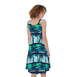 Blue Hibiscus Palm Tree Pattern Print Women's Sleeveless Dress