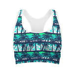 Blue Hibiscus Palm Tree Pattern Print Women's Sports Bra