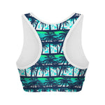 Blue Hibiscus Palm Tree Pattern Print Women's Sports Bra