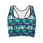 Blue Hibiscus Palm Tree Pattern Print Women's Sports Bra