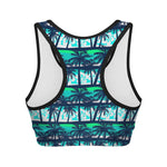 Blue Hibiscus Palm Tree Pattern Print Women's Sports Bra