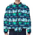 Blue Hibiscus Palm Tree Pattern Print Zip Sleeve Bomber Jacket