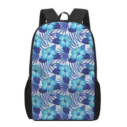 Blue Hibiscus Tropical Pattern Print 17 Inch Backpack