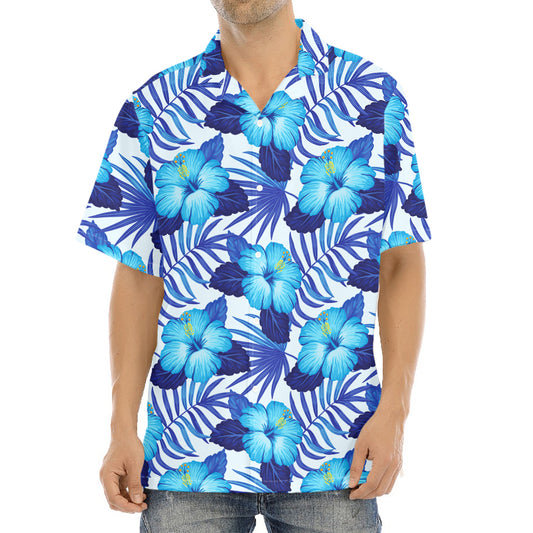 Blue Hibiscus Tropical Pattern Print Aloha Shirt