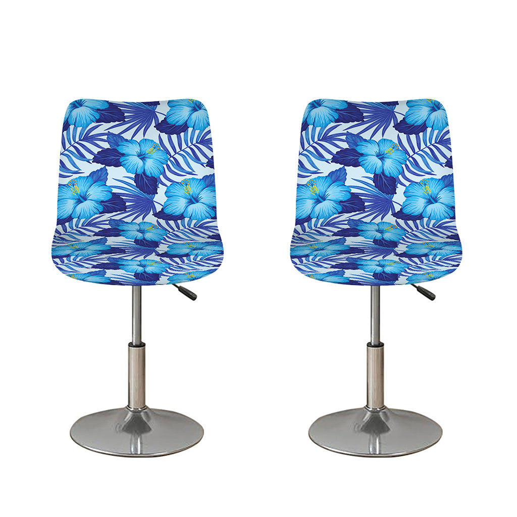 Blue Hibiscus Tropical Pattern Print Bar Stool Covers