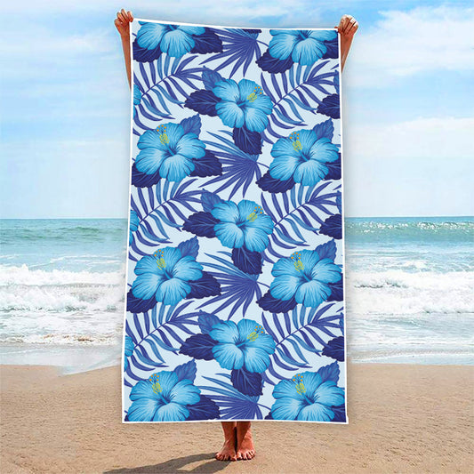 Blue Hibiscus Tropical Pattern Print Beach Towel