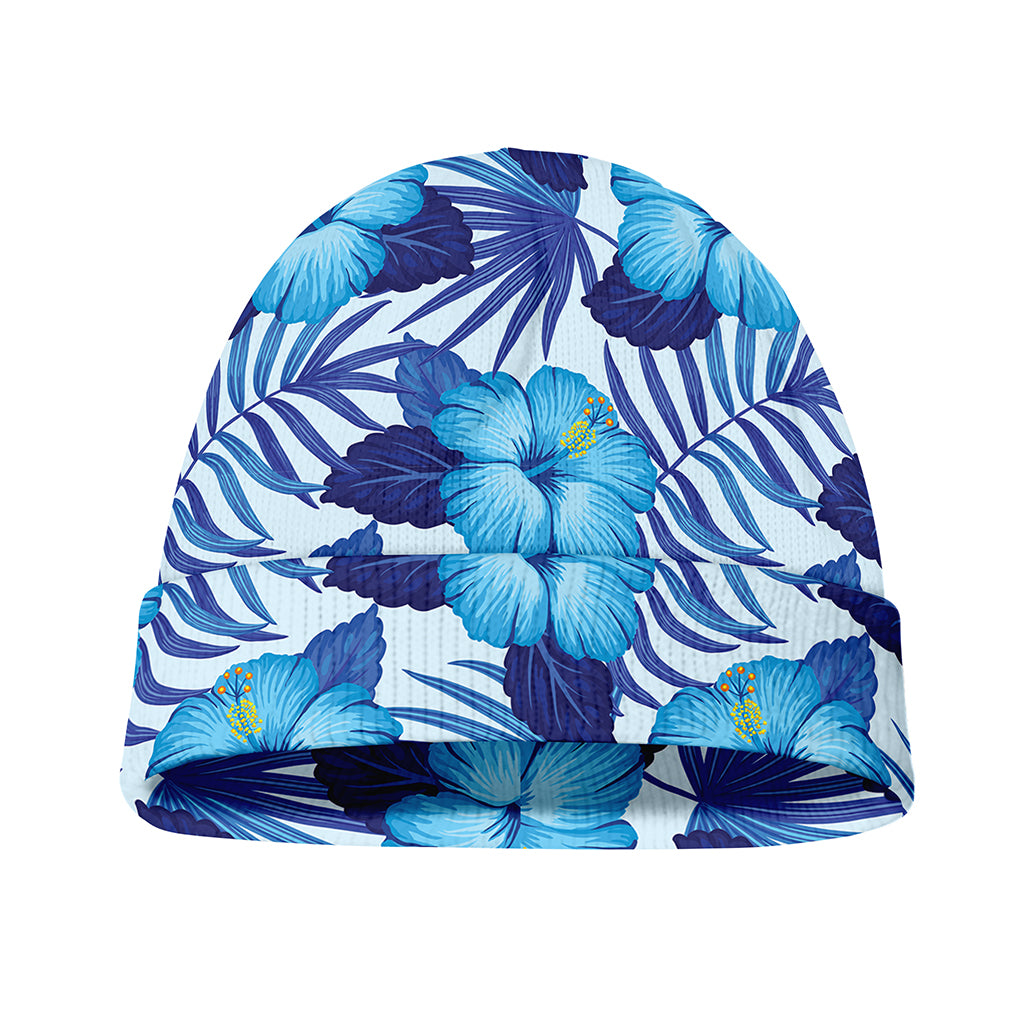 Blue Hibiscus Tropical Pattern Print Beanie