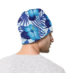 Blue Hibiscus Tropical Pattern Print Beanie