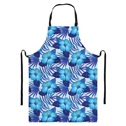 Blue Hibiscus Tropical Pattern Print Bib Apron With Pocket