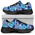 Blue Hibiscus Tropical Pattern Print Black Chunky Shoes