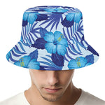 Blue Hibiscus Tropical Pattern Print Bucket Hat