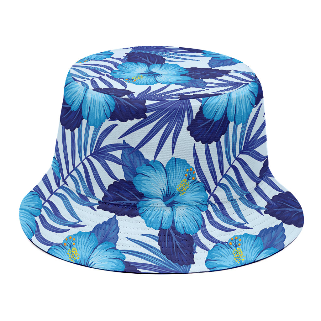 Blue Hibiscus Tropical Pattern Print Bucket Hat
