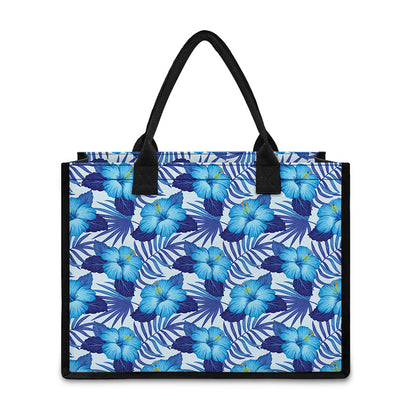 Blue Hibiscus Tropical Pattern Print Canvas Tote Bag