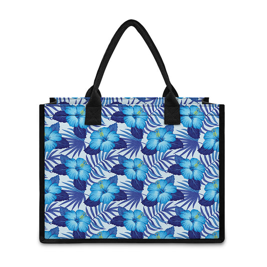 Blue Hibiscus Tropical Pattern Print Canvas Tote Bag