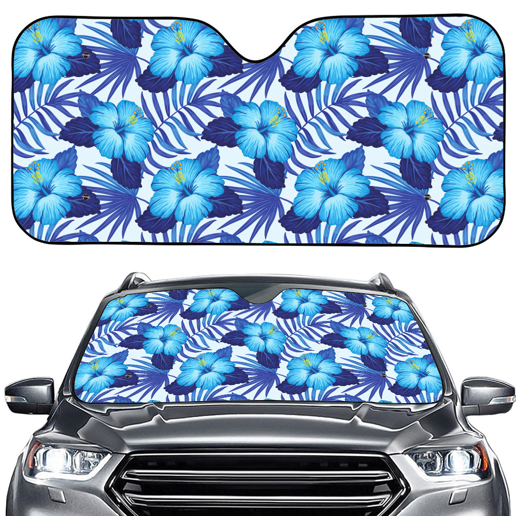 Blue Hibiscus Tropical Pattern Print Car Windshield Sun Shade