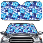 Blue Hibiscus Tropical Pattern Print Car Windshield Sun Shade