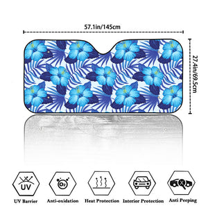 Blue Hibiscus Tropical Pattern Print Car Windshield Sun Shade