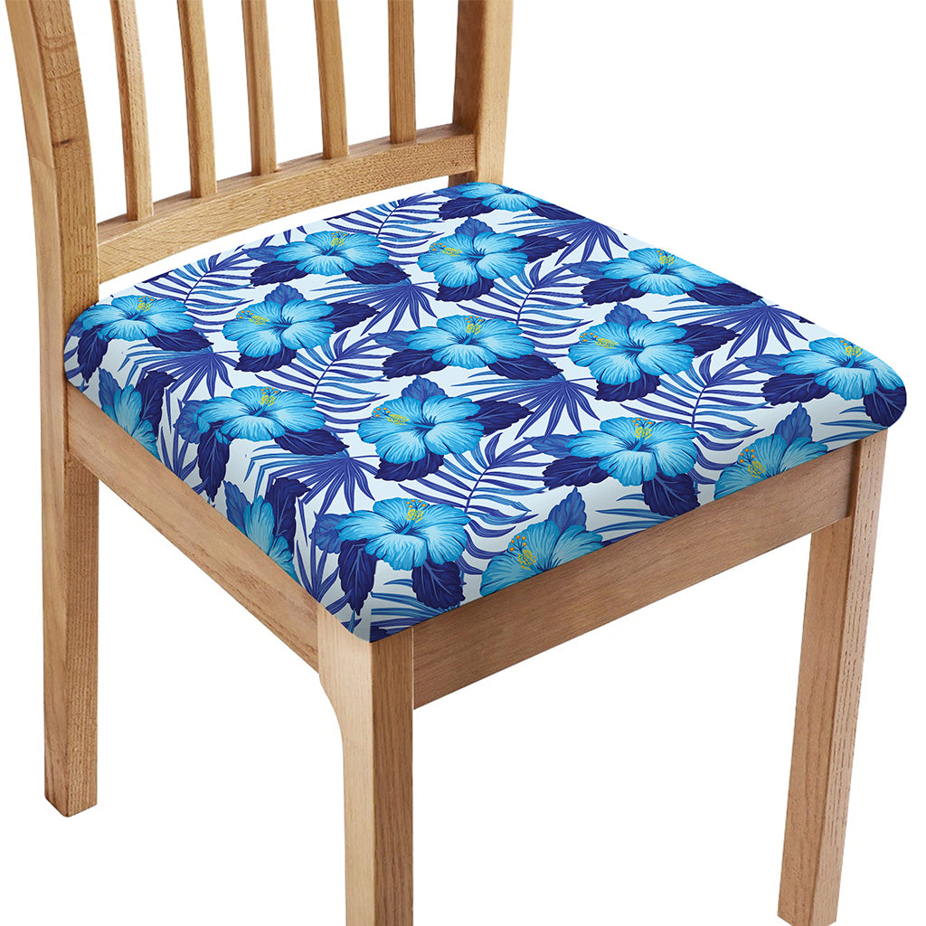 Blue Hibiscus Tropical Pattern Print Chair Cushion Cover