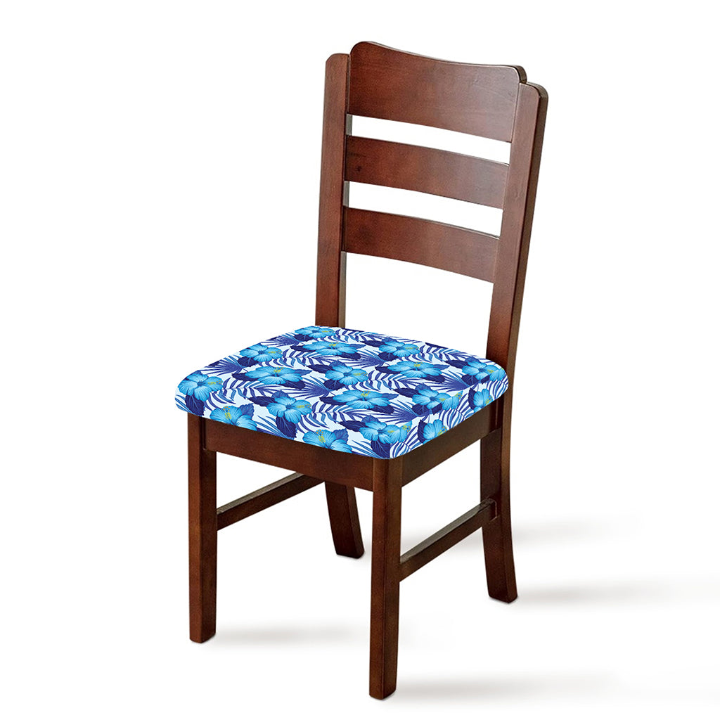 Blue Hibiscus Tropical Pattern Print Chair Cushion Cover