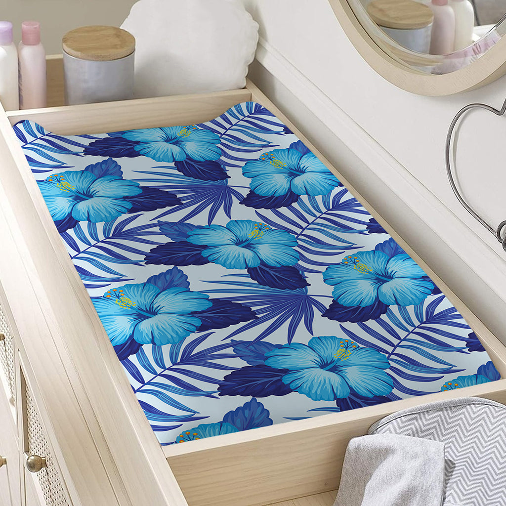 Blue Hibiscus Tropical Pattern Print Changing Pad Cover