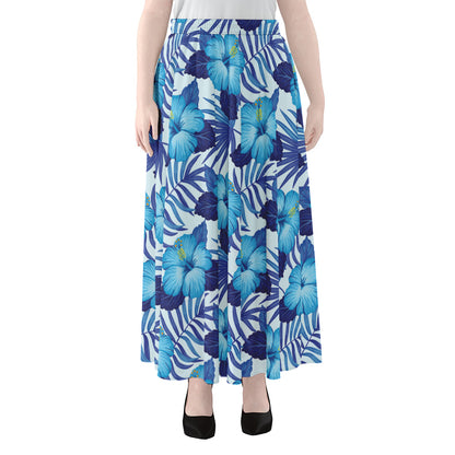 Blue Hibiscus Tropical Pattern Print Chiffon Maxi Skirt