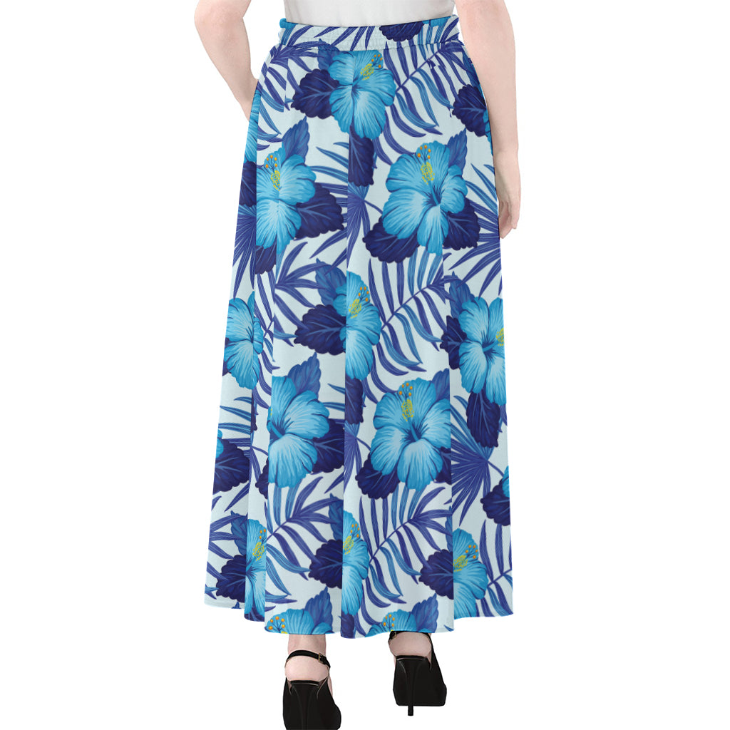 Blue Hibiscus Tropical Pattern Print Chiffon Maxi Skirt