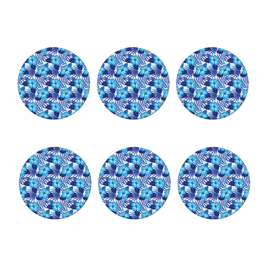 Blue Hibiscus Tropical Pattern Print Coaster Set