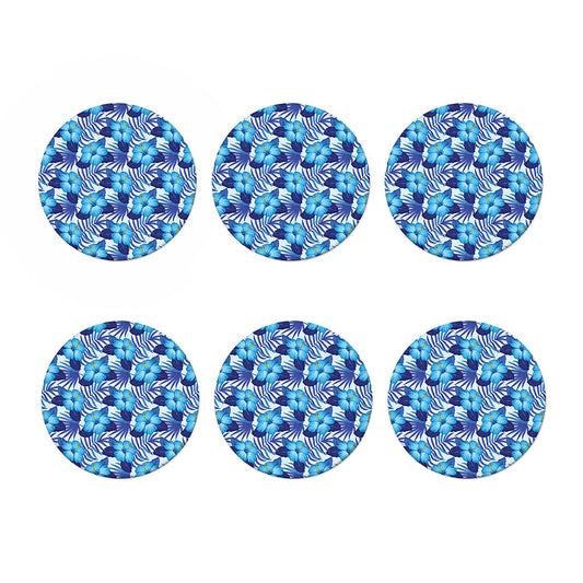 Blue Hibiscus Tropical Pattern Print Coaster Set