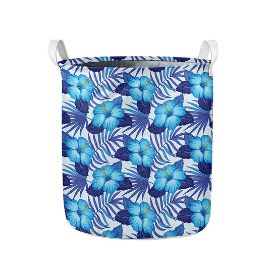 Blue Hibiscus Tropical Pattern Print Collapsible Laundry Basket