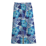 Blue Hibiscus Tropical Pattern Print Cotton Front Slit Maxi Skirt