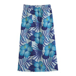 Blue Hibiscus Tropical Pattern Print Cotton Front Slit Maxi Skirt
