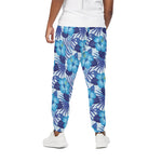 Blue Hibiscus Tropical Pattern Print Cotton Pants