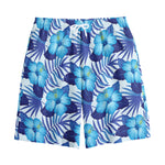 Blue Hibiscus Tropical Pattern Print Cotton Shorts