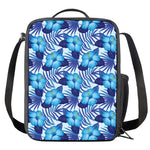 Blue Hibiscus Tropical Pattern Print Crossbody Lunch Bag
